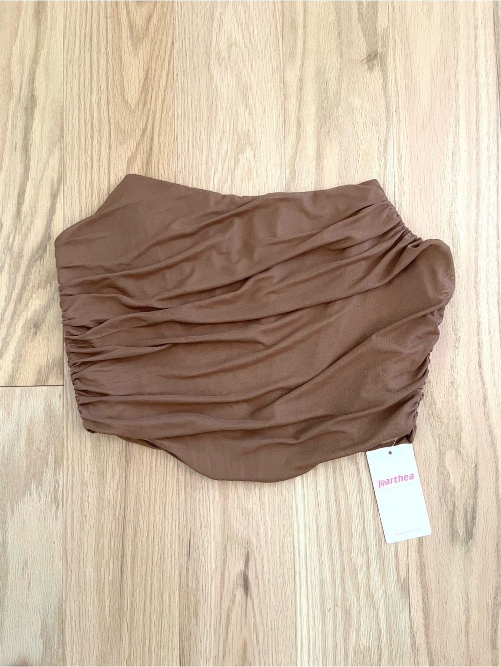 NWT Corset Top Brown Ruched Strapless Bustier Bodice Cropped Tube Parthea Sz XL - Picture 3 of 10